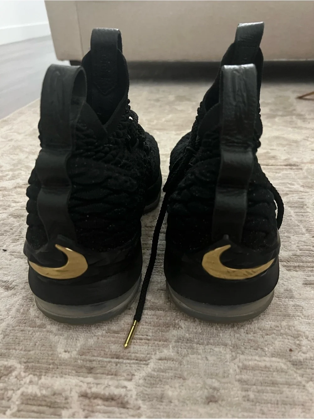 Kids Black Knit Athletic Sneakers with Gold Logo Accent